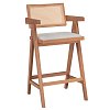 Σκαμπό bar Winslow pakoworld ξύλο rubberwood ανοικτό καρυδί-pvc rattan φυσικό-ύφασμα γκρι 2τμχ 247-000009