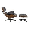 Πολυθρόνα-υποπόδιο relax Jenna pakoworld μαύρο pu- plywood καρυδί-βάση χρωμίου 82x92x82εκ 332-000006